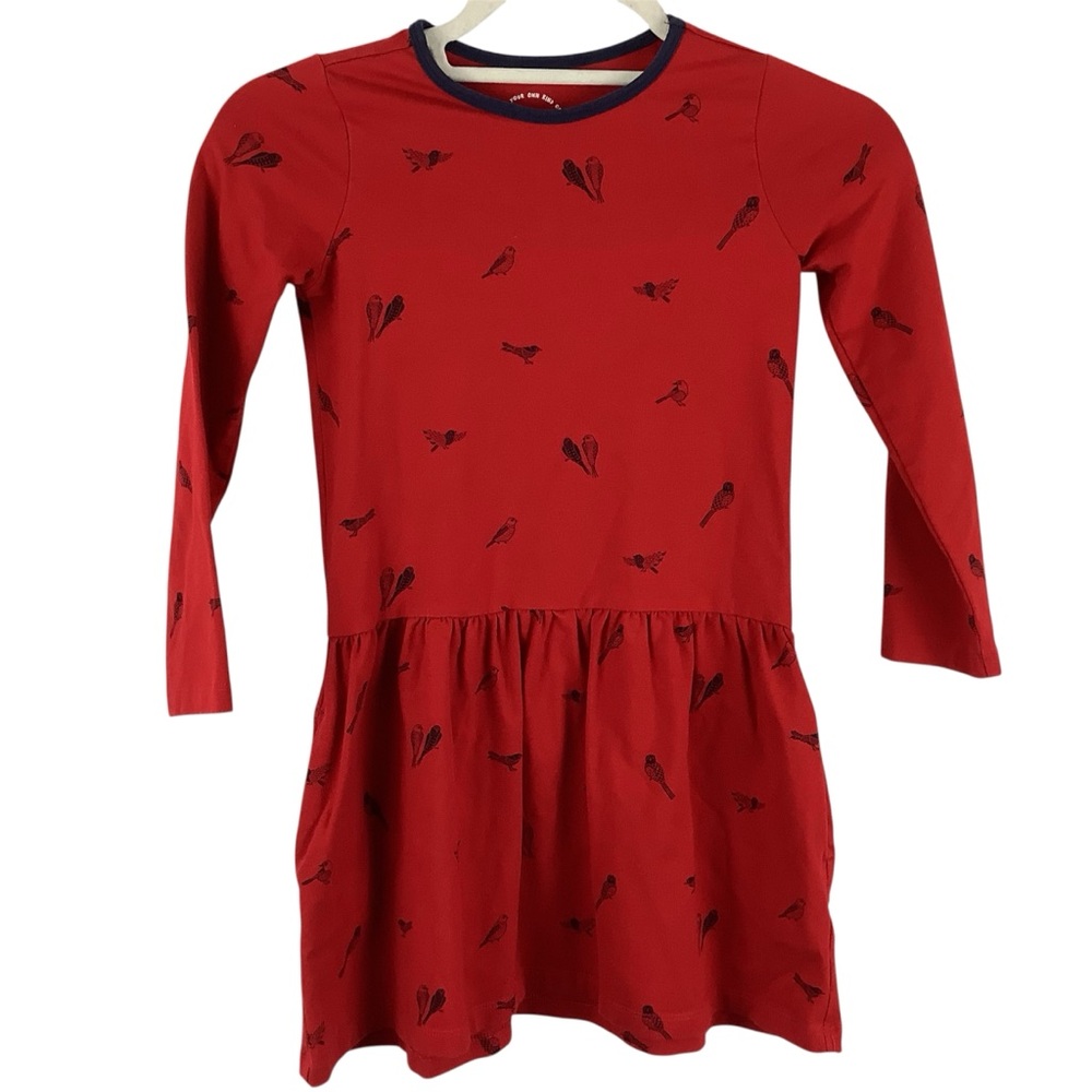 Mightly Red Dress with Navy Birds